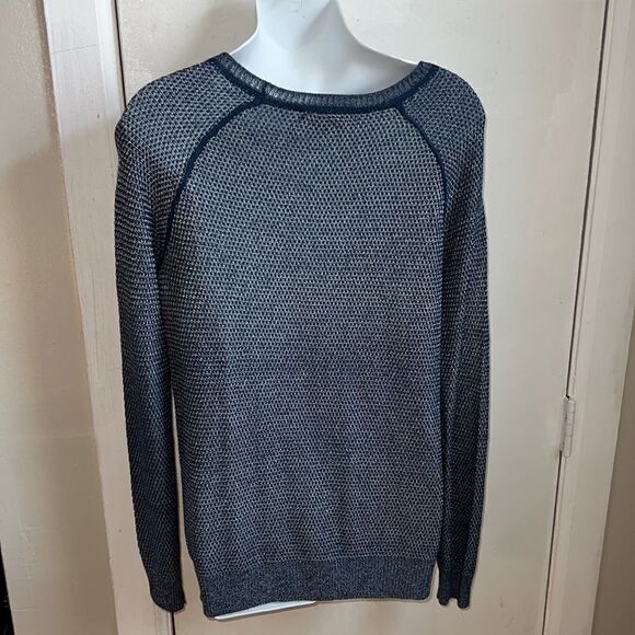 VINCE. Navy Blue Metallic Mesh Knit Sweater-S - Picture 6 of 9